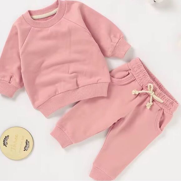 ORGANIC COTTON Pink Kids CREWNECK and Joggers Set - Picture 1 of 7